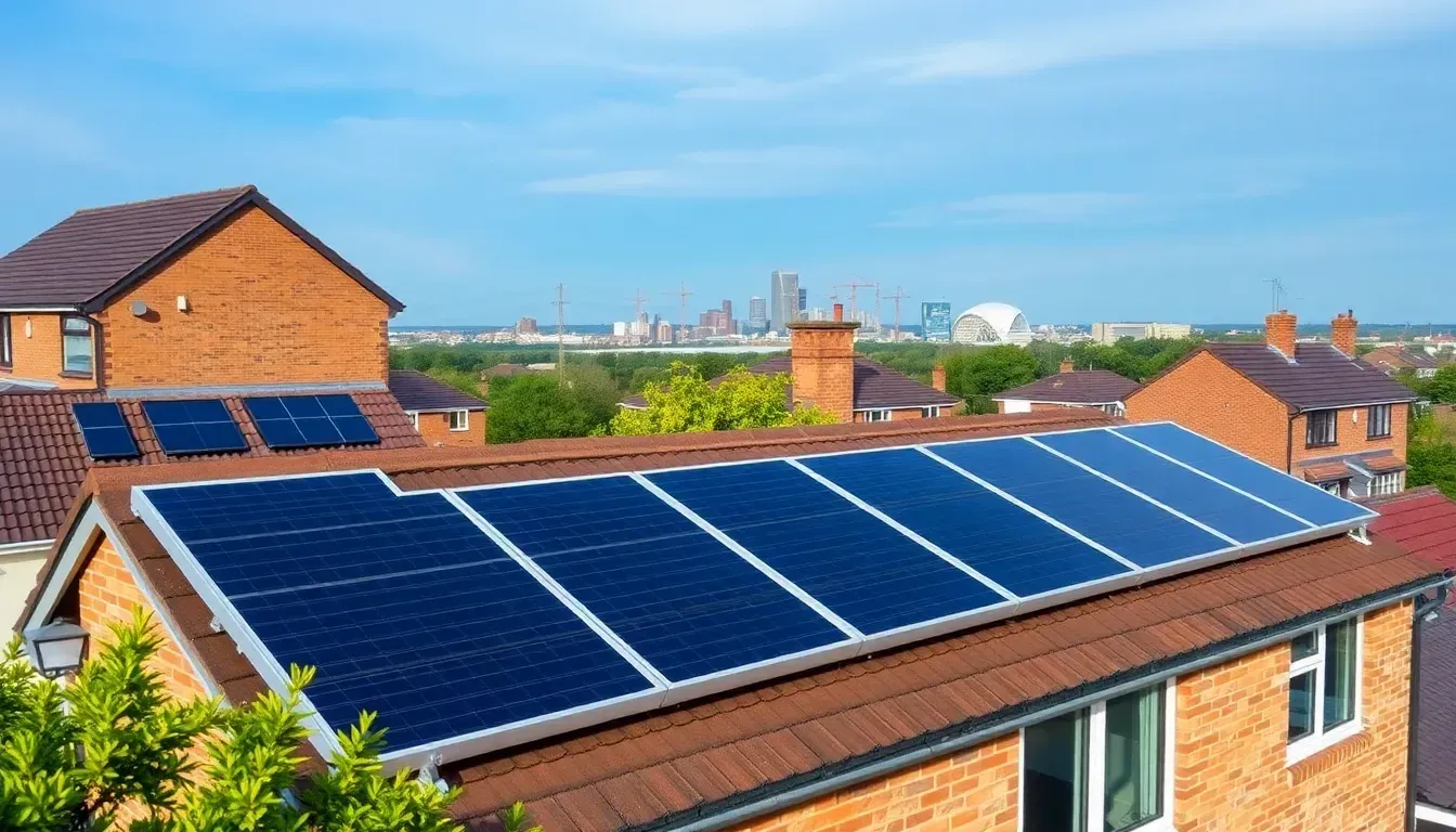 Solar panels installed on a rooftop in Birmingham, UK