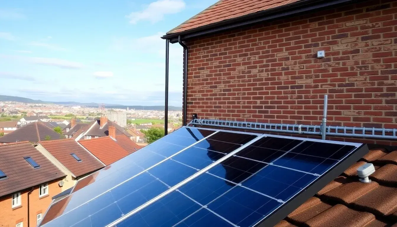 Solar panels installed on a rooftop in Cardiff, UK