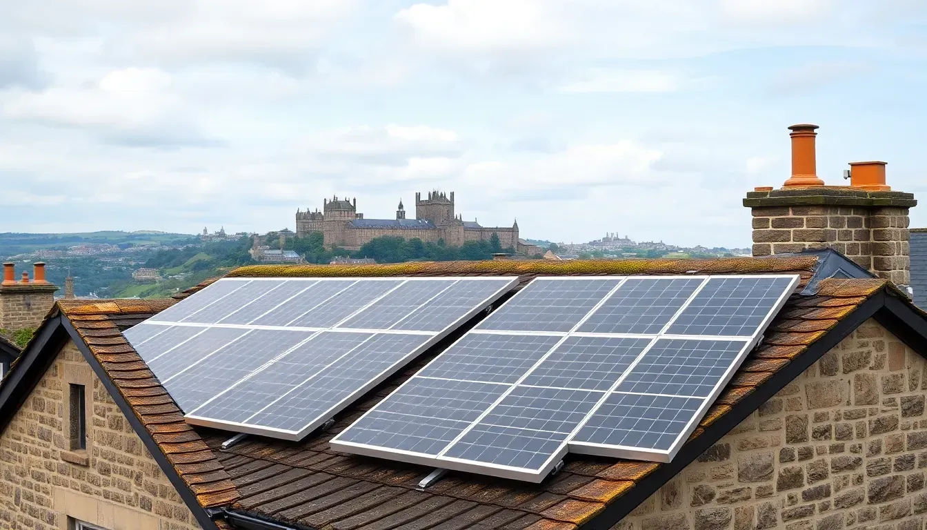 Solar panels installed on a rooftop in Edinburgh, UK