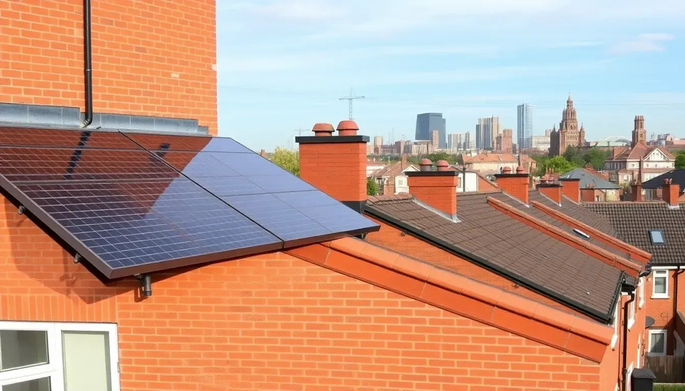 Solar panels installed on a rooftop in Manchester, UK