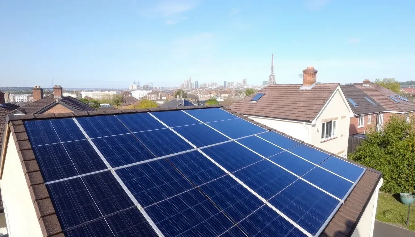 Solar panels installed on a rooftop in Nottingham, UK