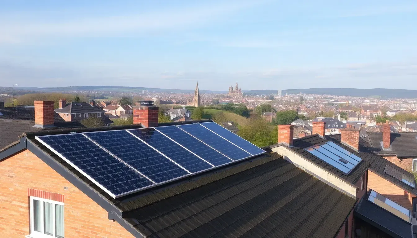 Solar panels installed on a rooftop in Sheffield, UK